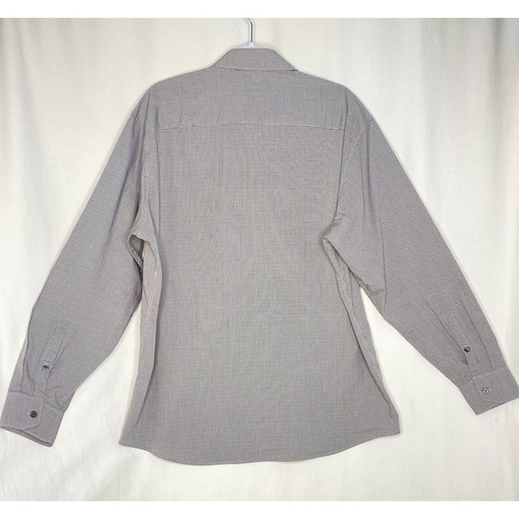 Kenneth Cole Button Front Shirt Micro Gingham Plaid Black & White Size 17 Reg - Picture 2 of 6